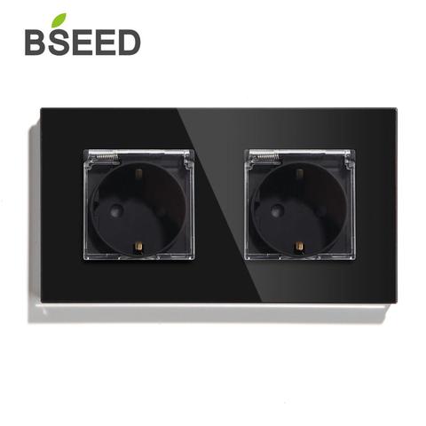 BSEED Waterproof Double Socket EU Standard Wall Socket 16A White Black Gloden Crystal Glass Panel Wall Socket 110V-250V ► Photo 1/6