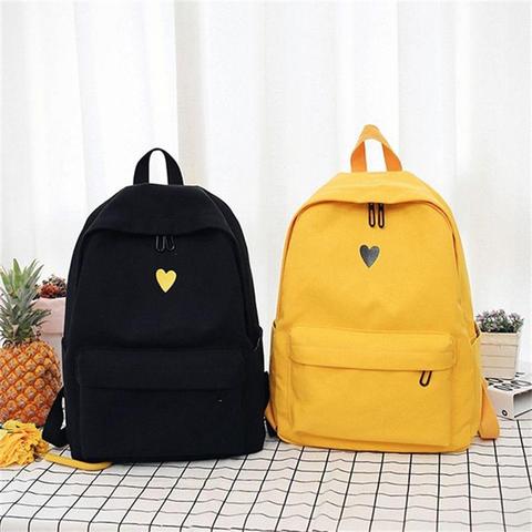 Canvas Backpack Simple Love Decor Backpack for Girl School Travel Trip Shopping teenagers school backpack (Black) ► Photo 1/6