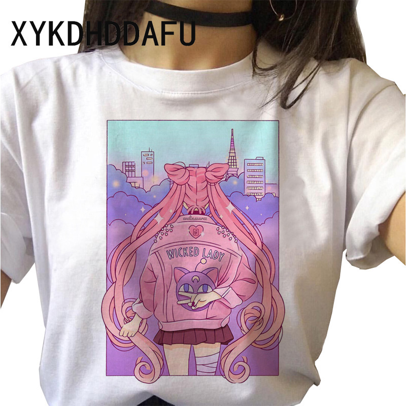 New Cute Women T-shirt Cartoon Cat Funny T-shirt Harajuku Graphic Ulzzang T- shirt 90s