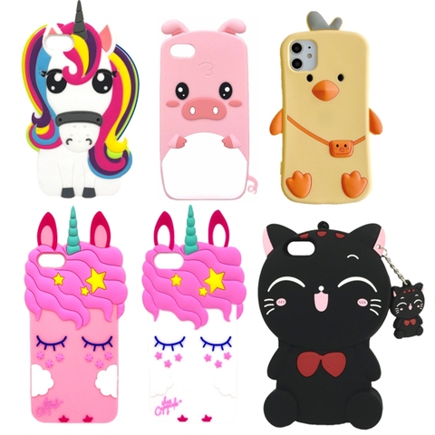 Cute Case For iPhone 5S SE 6S 7 8 Plus 8Plus 7Plus X XS Cover Silicone 3D Unicorn Horse Rabbit Bear Cat Cartoon Soft Phone Bag ► Photo 1/6