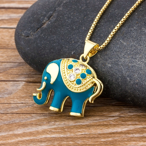 Hot Sale National Style Classic Blue Elephant Pendant High Quality Copper Zircon Necklace Female Charm Party Birthday Jewelry ► Photo 1/6