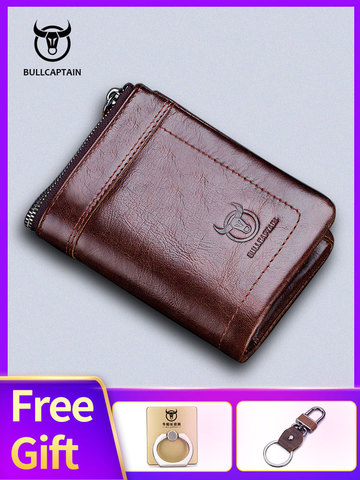 BULLCAPTAIN RFID Fashion Leather Men's Wallet Retro Short Wallet Clutch Bag Men's Zipper Wallet Card Case Coin Purse ► Photo 1/6