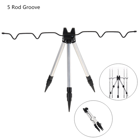 Practical Aluminum Alloy Telescopic 5 Groove Fishing Rod Holder Collapsible Tripod Stand Sea Fishing Pole Bracket ► Photo 1/6