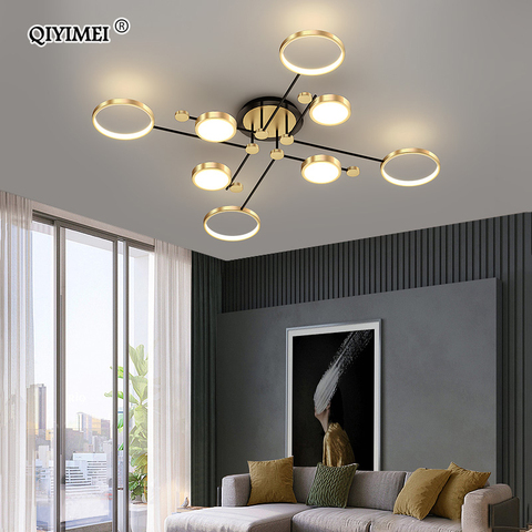 Modern LED Ceiling Lamp With Remote Control Dimmable for Living Room Dining  Bedroom Gold Frame Chandelier Lighting