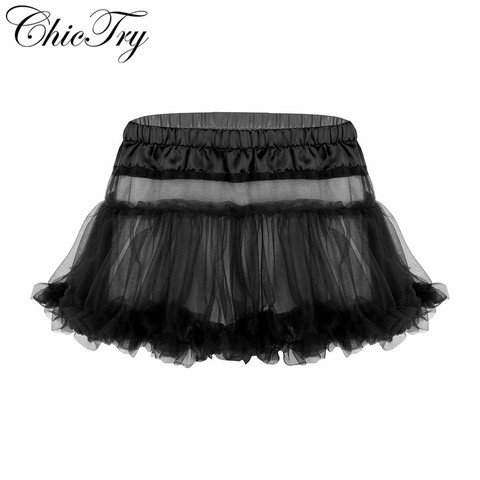 Sexy Mens Sissy Skirt Satin Elastic Waistband Frilly Ruffled Soft Tulle Layered skirt Short Mini Tutu Exotic Skirt ► Photo 1/6