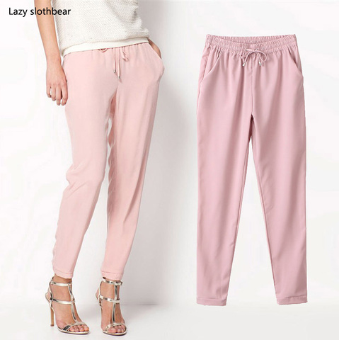 Spring 2022 women's trousers, harem pants, seven-color elastic waist women's trousers, lace-up casual women's pants, new product ► Photo 1/1