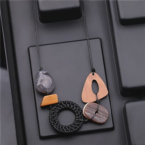 Long Resin Wood Beads Charms Pendant Necklace For Women Large Geometric Handmade Gothic Decorations for Girls Jewelry Wholesale ► Photo 1/6