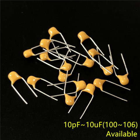 100pcs/lot Multilayer ceramic capacitor 50V (100~106) 10pF~10uF 102 103 104 105  22pF 1nF 10nF 100nF 0.01uF 0.1uF 1uF P=5.08mm ► Photo 1/1