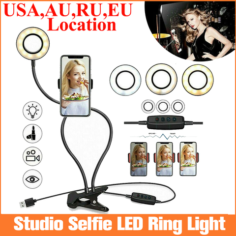Dimmable LED Selfie Ring Light Camera Phone USB ring lamp Photography Fill Light with Phone Holder Stand For Makeup Live Stream ► Photo 1/6