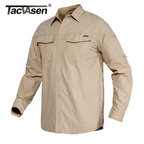 TACVASEN Summer Cargo Work Shirts Men Safari Military Tactical Shirts Long Sleeve Button Down Performance Shirts Airsoft Clothes ► Photo 1/6