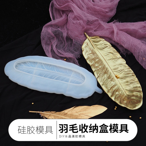 1pc Large Mirror Feather Silicone Mold DIY Handmade Storage Mold Table Plate Set Decoration UV Resin Molds ► Photo 1/6