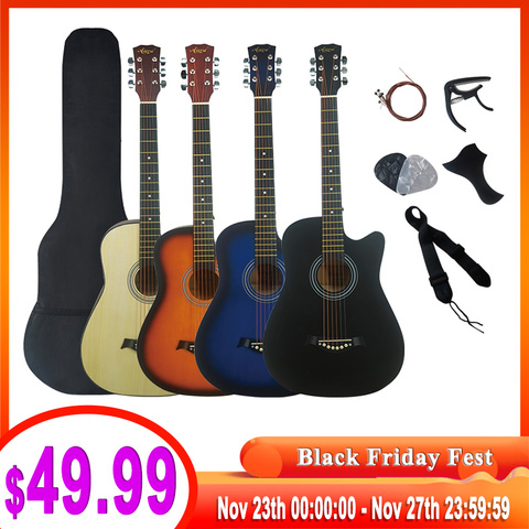 Aiersi full pack 38 inch steel string basswood colour travel folk acoustic guitar Free Extra string capo pick strap bag ► Photo 1/6