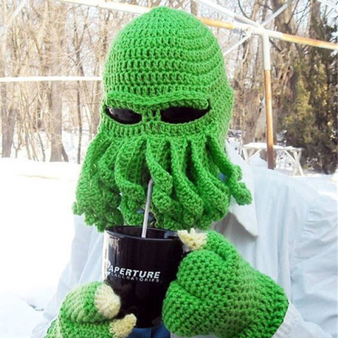 2022 Novelty Funny Party Octopus Beard Hat Unisex Animal Cthulu Crocheted Tentacle Knit Wind Mask Ski Cap Halloween Hats ► Photo 1/6