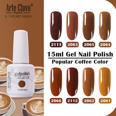 Arte Clavo 15ml Brown Coffee Color UV Gel Nail Polish Gel For Nail Varnish Hybrid Glitter Decoration Base Top Coat Lacquer Set ► Photo 1/6