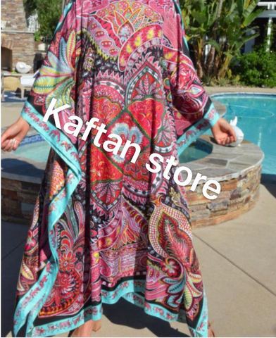 Batwing Sleeve Bohemian Printed Silk Kaftan maxi dresses الأوروبية الملابس Kuwait traditional Muslim Women beach dress for lady ► Photo 1/4