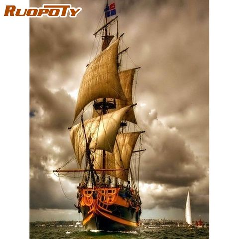 RUOPOTY Sail Boat On Sea Landscape DIY Painting By Numbers Framed Oil Paints Kits Acrylic Pigment On Canvas Digital Craft Home ► Photo 1/6