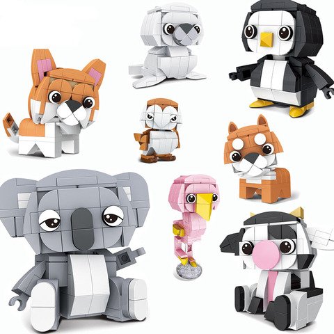 Single Sale Creative 3D Mini Animal Block Set DIY  Dog Penguin Owl Koala Cow sea lion Flamingo Building Brick Toy For Kids ► Photo 1/6