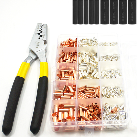 GT Copper connecting pipe wire joint small copper tube Terminal Cable Lug Bootlace Ferrule Kit  with heat shrink tube plier ► Photo 1/6