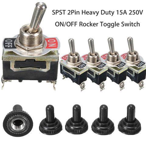 5Pcs x SPST 2Pin Heavy 15A 250V ON/OFF Rocker Toggle Switch Waterproof Boot Toggle Switch Rocker Switch ► Photo 1/5