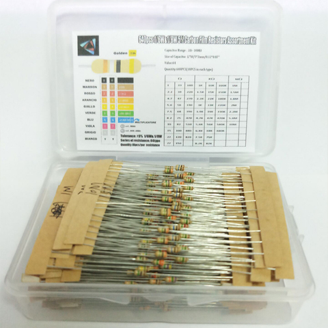 1/8W 5% 640pcs 64 Values 1R - 10MR 0.125W Carbon Film Resistor Assorted Kit Set ► Photo 1/2