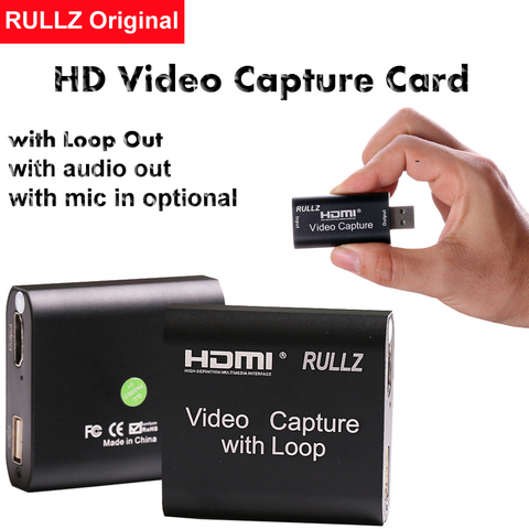 Rullz Loop out Audio Video Capture Card HDMI Recording Box Mic in USB 2.0 3.0 Game Live Streaming for PS4 Switch DVD HD Camera ► Photo 1/6