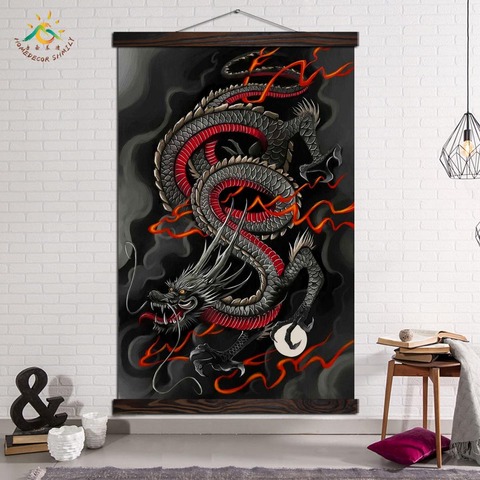 Posters and Prints Canvas Painting  Frame Artwork wall art canvas Wall Pictures for Living Room decoration Black Red Dragon Art ► Photo 1/6