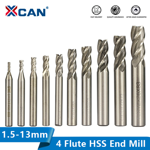 XCAN HSS Milling Cutter 4 Flute End Mill 1.5-13mm for CNC Machining Milling Tools Router Bit ► Photo 1/6
