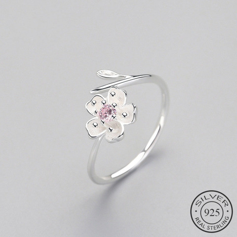 Real 925 Sterling Silver Zircon Enamel Plum Flower Adjustable Ring Elegant Fine Jewelry For Women Romantic Party Bijoux ► Photo 1/5