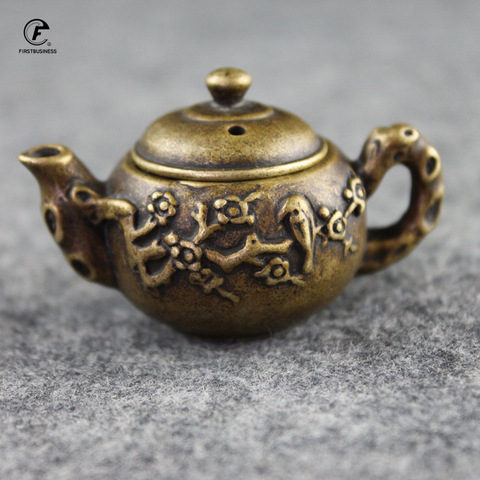 TeaPet Decoration Mini Small Plum Blossom Teapot Brass Bronze Pots Incense Burner Desk Decoration Home Decor Ornament Palm Gift ► Photo 1/6