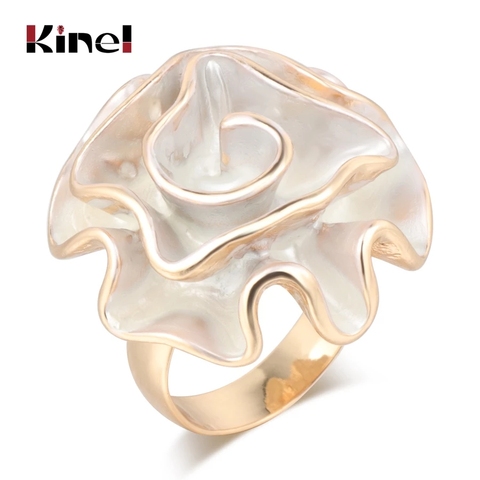 Kinel Hot Fashion White Enamel Rose Ring For Women Gold Color Fold Geometric Model Party Punk Rings Engagement Jewelry ► Photo 1/6