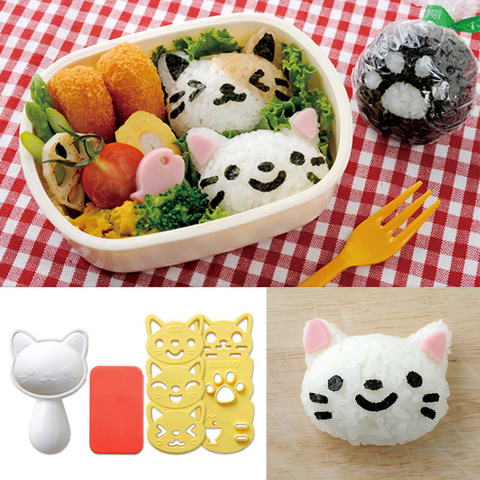 4pcs/Set Silicone mould Cute Smile Cat Kitchen Gadgets Portable Japanese Style Bento Maker Cooking Tools Sushi Nori Rice Mold ► Photo 1/6