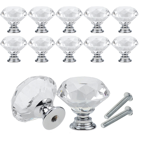 10Pcs/set 30mm Diamond Shape Design Crystal Glass Knobs Cupboard Drawer Pull Kitchen Cabinet Door Wardrobe Handles Hardware ► Photo 1/5