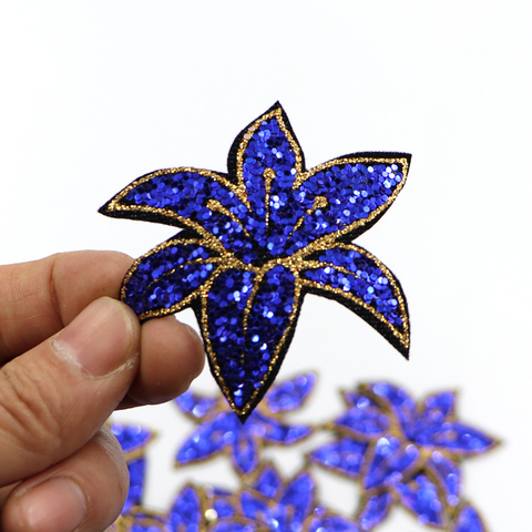 5Pcs/Lot 5CM  New arrival Flowers Patches hotfix iron on rhinestones Sequin motifs Embroidery applique for Women clothes patch ► Photo 1/6