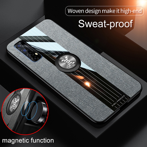 Uftemr TPU Frame Cloth Case for Realme 7 Pro Case Cover Metal Finger Ring Holder Shockproof Hard Case for OPPO Realme 7 Pro 7i ► Photo 1/6