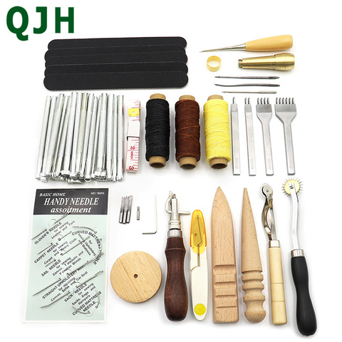 DIY Leather Craft Tool Stamp Set Punch Cutting Hand Sewing Thread Making Saddle Slot Hand Sewing Set Tool Accessories awl needle ► Photo 1/6