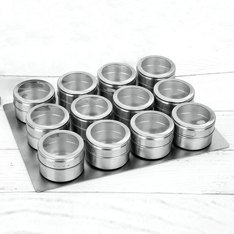 Magnetic Dust-proof Visible Stainless Steel Seasoning Jar Spice Seasoning Bottle Outdoor BBQ Liu Wei Jiu Wei 12 Piece Set ► Photo 1/6