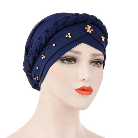 Women India Muslim Ruffle Cancer Hat Pearl Beanie Scarf Turban Head Wrap Cap US