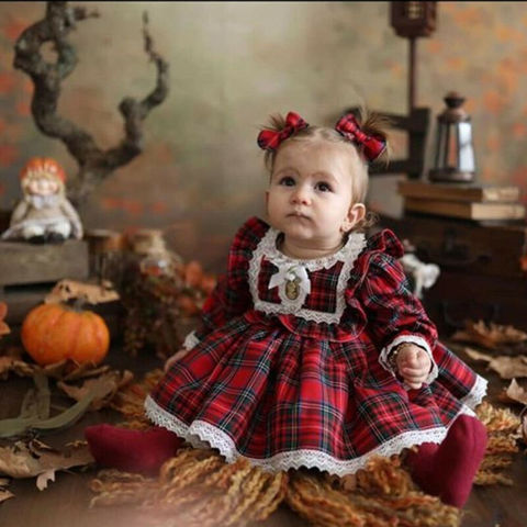 1-6Y Christmas Girls Red Dress Toddler Baby Kid Girls Lace Ruffles Tutu Party Dress Plaid Xmas Costumes Children Clothes ► Photo 1/5