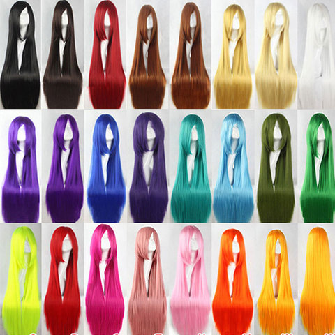 HSIU 100Cm Long Staight Cosplay Wig Heat Resistant Synthetic Hair Anime Party wigs 26 color Colourful Give away brand wig net ► Photo 1/6