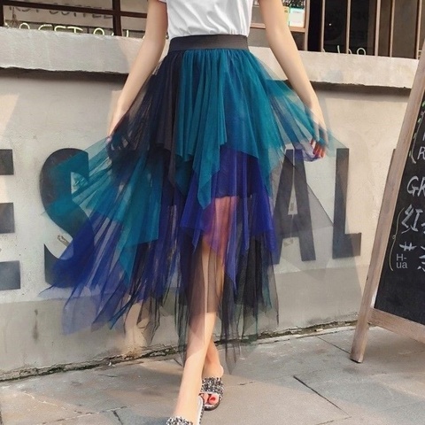 Sexy Female Skirt Women Layers Tulle Maxi Skirt Womens Night Cocktail Party Midi Skirt Elastic Mesh Net Solid Layered Skirts ► Photo 1/6
