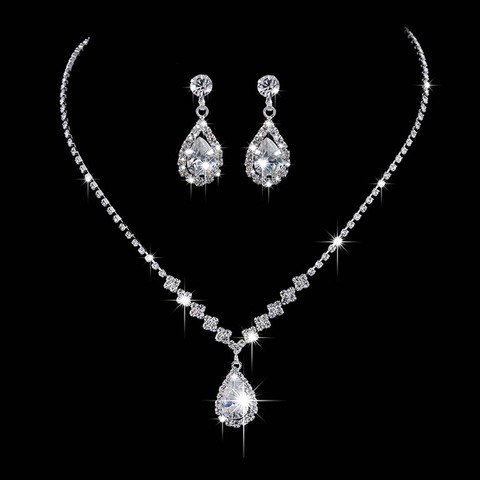 Luxury Cubic Zirconia Teardrop Necklace Earrings Set Bride Bridesmaid Wedding Jewelry Set Gifts For Women ► Photo 1/4