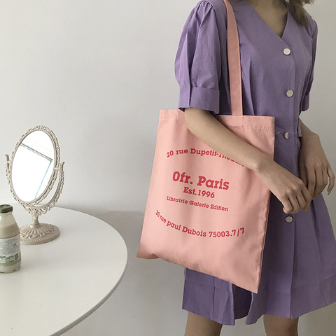 Women Canvas Shopping Bag Paris Letters Print Shoulder Bag Eco Cotton Linen Shopper Bags Cloth Fabric Handbag Tote For Girls ► Photo 1/6