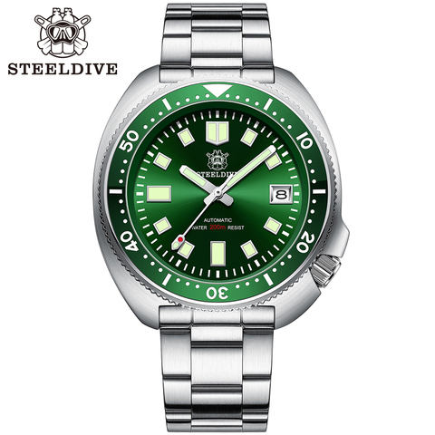 SD1970-GR Steeldive Rubber Band 44MM Men NH35 Dive Watch with Green Ceramic Bezel ► Photo 1/6