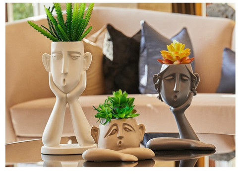 3pcs/set Frankenstein Head Vase-Resin Head Portrait Planter-Art Flower Pot-Boy Face Flower Vase-Home Crafts Decor ► Photo 1/6