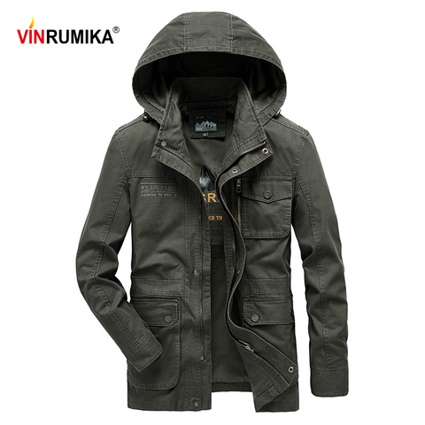 New 2022 Spring Autumn Men's Europe Military Casual Style High Quality 100% Cotton Khaki Army Hooded Jacket Coat Man Black Coats ► Photo 1/6