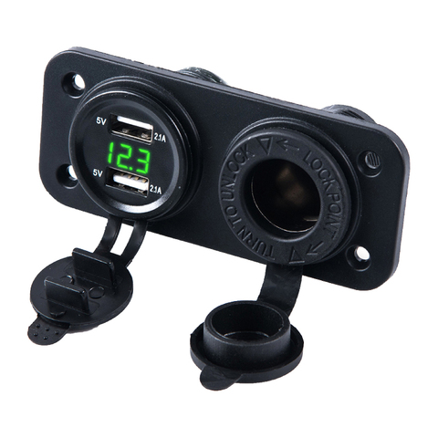 Car Motorcycle 12V-24V Cigarette Lighter Power Supply Adapter Dual USB Voltmeter Charger Socket Panel Plate Mount Outlet ► Photo 1/6