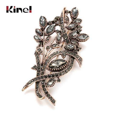 Kinel Ethnic Crystal Gray Flower Brooch For Women Antique Gold Color Turkish Brooch Pins Bridal Gift Vintage Wedding Jewelry ► Photo 1/6