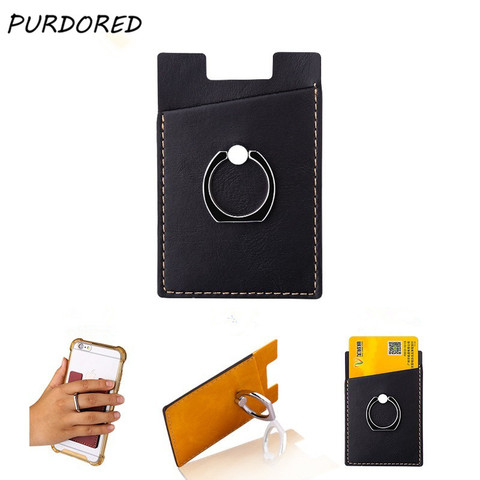 PURDORED 1 Pc Phone Card Holder Women Credit ID Card Holder Men Pocket Stick on Adhesive with Finger Ring Tarjetero Hombre ► Photo 1/6