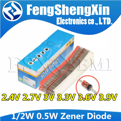 100pcs 1/2W Zener Diode 0.5W 2.4V 2.7V 3V 3.3V 3.6V 3.9V BZX55C2V4 BZX55C2V7 BZX55C3V  BZX55C3V3  BZX55C3V6  BZX55C3V9 ► Photo 1/3