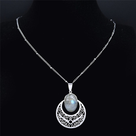 Flower of Life Stainless Steel Bohemian Necklace Women Flash Stone Silver Color Charm Necklaces Jewelry bijoux femme N4315S04 ► Photo 1/6